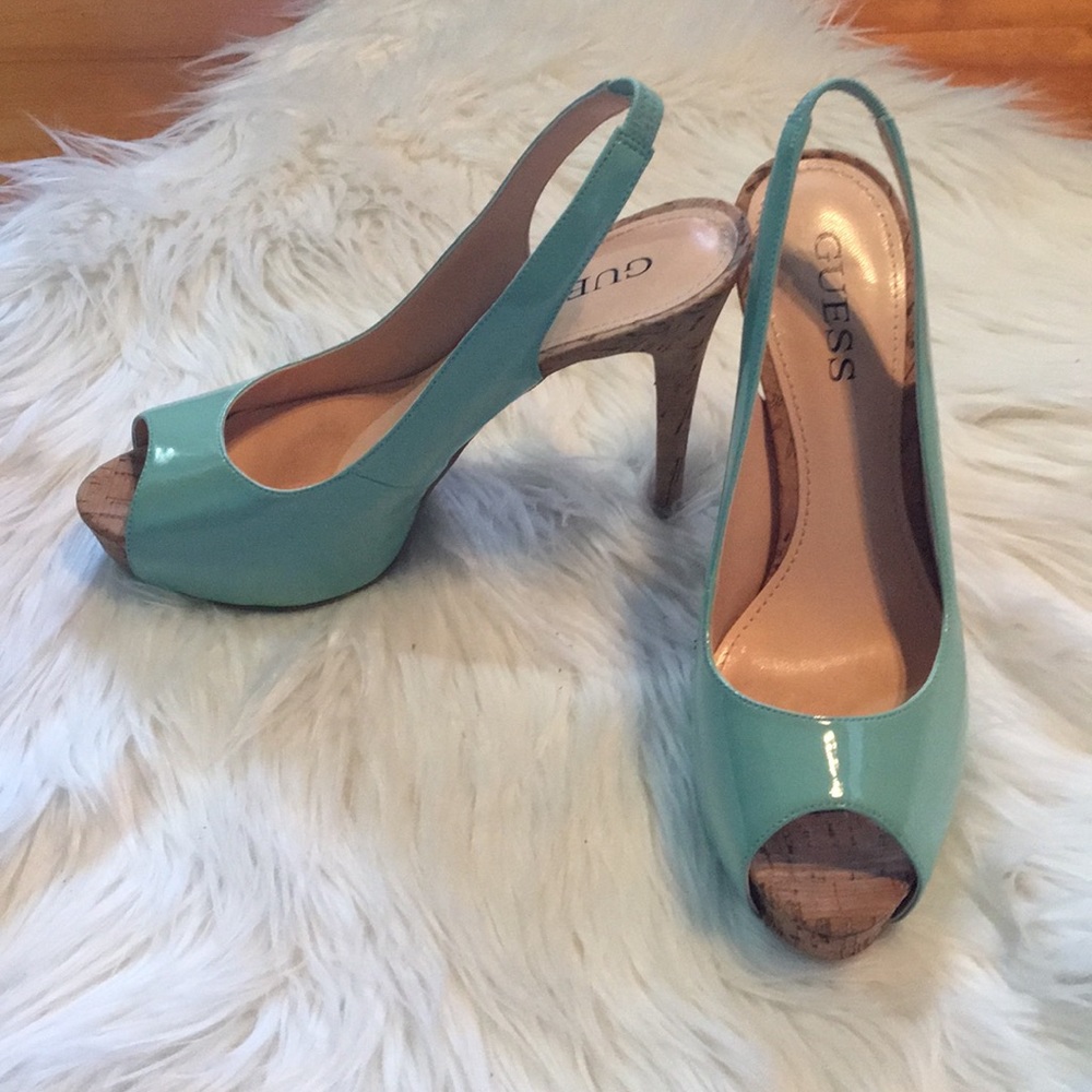 Guess Mint Peep Toe Sling Back Stilleto